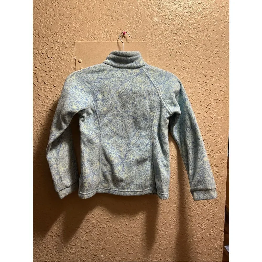 Columbia Girls Full Zip Blue Patterned Fleece Jacket Youth Size Medium 10/12
